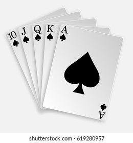 A royal straight flush playing cards poker hand