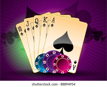 Royal straight flush poker cards of diamonds