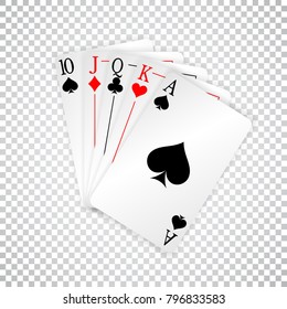 A royal straight playing cards poker hand.