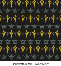 Royal style decorative texture, seamless pattern on a black background, dark background pattern. Vector graphics.