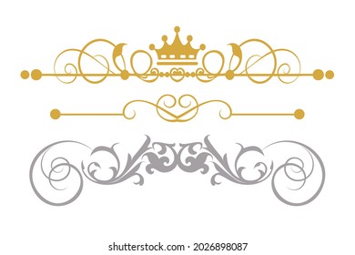 Elementos de diseño de estilo real, colores: oro y plata, adorno, antigüedades, vintage, conjunto vectorial