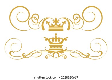 Royal style design elements. Gold isolated on white. Wedding floral. Vintage vector illustration.