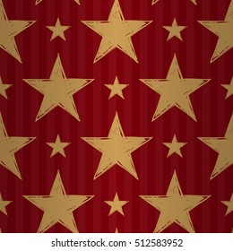 Royal style seamless pattern with gold american star ornament signs in style of fashion on empire red bright striped background. Design for wallpapers and textile print.