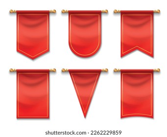 Royal symbols realistic set with red textile banner isolated vector illustration