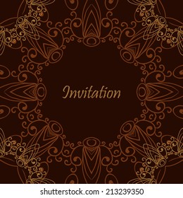 Royal template with ornate background and calligraphic design element. Round mandala frame. Vector text page decoration
