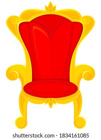 Royal throne in cartoon style. Red and gold king chair.