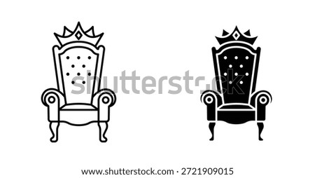 Royal throne icon set. Royal throne vector symbol in black filled and outlined style.