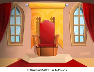 Royal throne medieval hall in cartoon style, vector illustration