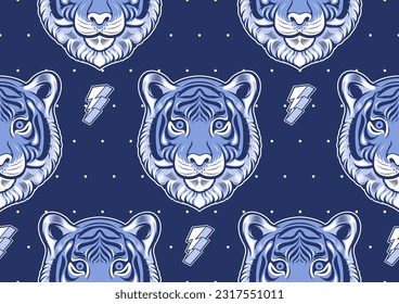 royal tiger seamless patterns with polka dot background, image graphic design street comic art, textile fashion, artwork for fabric print, clothes, handkerchief or banner website
