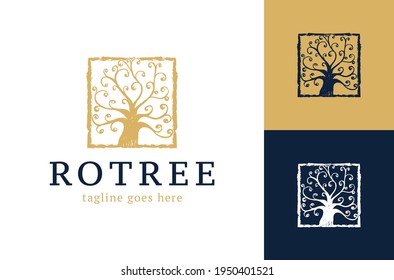 Logo del árbol real. Resumen del diseño de iconos del logotipo del árbol de vectores lineales. Símbolo sólido premium de lujo universal. Biorelajación creativa de parque natural biotipo de signo spa.