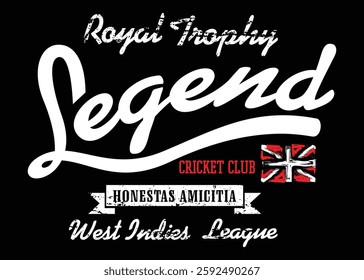 Royal Trophy Legend slogan with tropical cricket club poster for t-shirt print design illustration. print, apparel, vintage, poster, etc