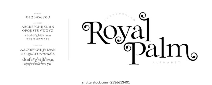 Royal tipografia beleza moda elegante minimalista serif italic fontes decorativos casamento vintage retro logos. Logotipo de fonte de luxo mínimo alfabeto. Ilustração vetorial