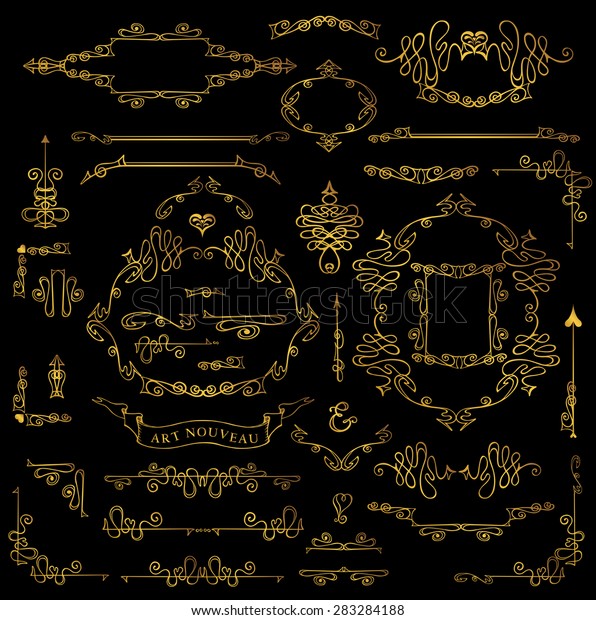 Royal Vector Design Elements.Calligraphic
curves Gold Frames, Borders, Swirls dviders.For Wedding 
invitation,save date,Valentine card,restaurant menu.Art Nouveau
style.Linear vintage
illustration