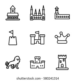 royal vector icons. Set of 9 royal outline icons such as lion, castle, crown