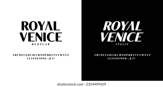 Royal Venice Simple Elegant Font. Classic Lettering Minimal Fashion Designs. Typografie moderne Serifenschriften erhalten ein traditionelles dekoratives Vintage-Konzept. Vektorgrafik