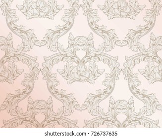Royal victorian pattern ornament. Vector Rich rococo backgrounds. Pale pink colors