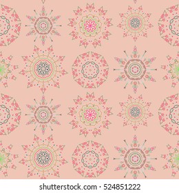Royal victorian seamless texture for wallpapers, textile, fabric, print, wrapping. Vector damask seamless patternin neutral, green and pink colors. Classical luxury old fashioned damask ornamen.