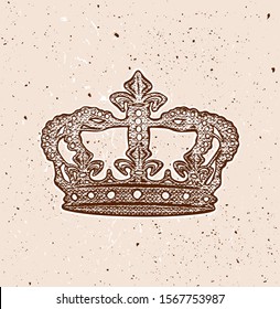 Royal vintage aged brown crown stencil texture  