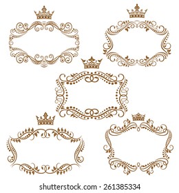 Royal vintage brown borders and frames emphasizing the crown on top isolated on white background