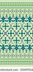 Royal Vintage Design Green and Grey Shades Embroidery Scroll Ornament on Sage Lime Background. Repeat Rich Seamless Border Pattern Vector. Classy Delicate Silk Weaves Exquisitely Geometric Hand Craft