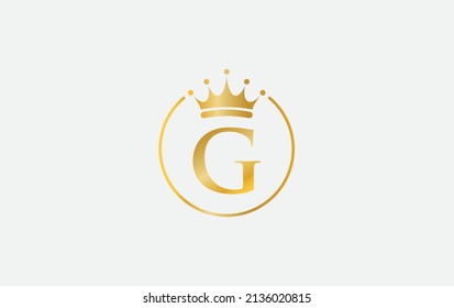 Royal vintage golden jewel crown vector and gold crown logo, art and symbol with the letter G and alphabets