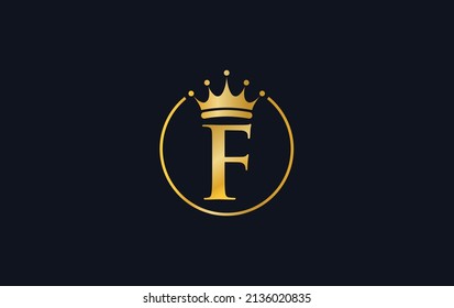 Royal vintage golden jewel crown vector and gold crown logo, art and symbol with the letter F and alphabets