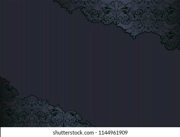 Royal, vintage, Gothic background in black with classic Baroque, Rococo ornaments. horizontal format