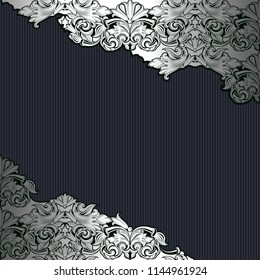 Royal, vintage, Gothic background in silver and black with classic Baroque, Rococo ornaments. square format
