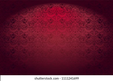 Royal, vintage, Gothic horizontal background in red  with a classic Baroque pattern, Rococo.With dimming at the edges