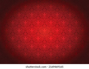 Royal, vintage, Gothic horizontal background in red with a classic antique ornament, Rococo. Vector illustration