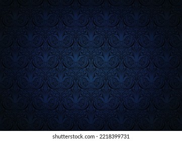 Royal, vintage, Gothic horizontal background in dark cyan, blue with a classic antique ornament, Rococo. Vector illustration
