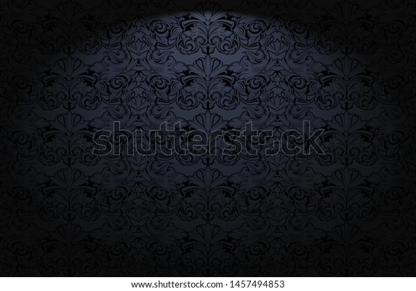 Royal, vintage, Gothic horizontal
background in black with a classic Baroque pattern, Rococo.With
dimming at the edges. Vector illustration EPS
10