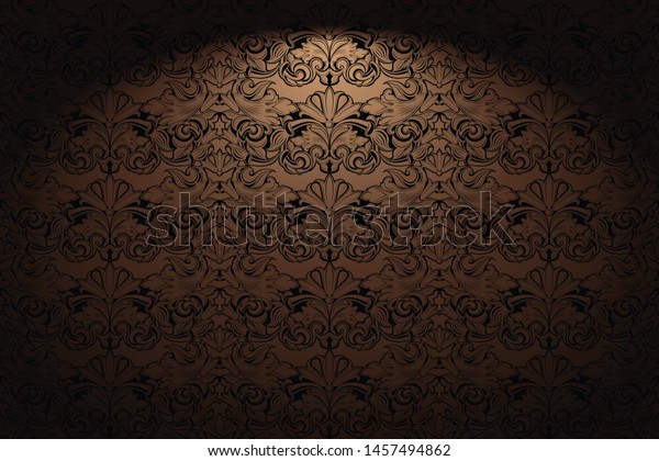Royal, vintage, Gothic horizontal background in gold, bronze, caramel, chocolate with a classic Baroque pattern, Rococo.With dimming at the edges. Vector illustration EPS 10