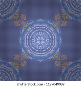 Royal wallpaper with abstract flowers. Vector stylish ornament. Damask seamless pattern in yellow, blue and violet colors.