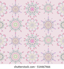 Royal wallpaper with abstract flowers. Vector stylish ornament. Damask seamless floral pattern in neutral, green and blue colors.
