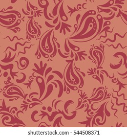Royal wallpaper with abstract flowers. Vector stylish ornament. Damask seamless floral pattern in red and pink colors.