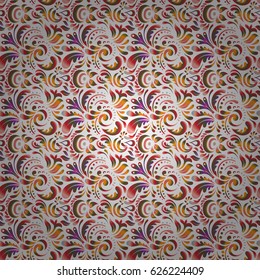 Royal wallpaper with abstract flowers. Vector stylish ornament. Damask seamless floral pattern in yellow, beige and pink colors.