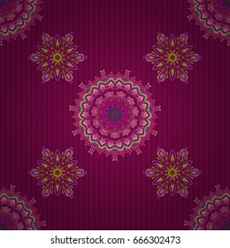 Royal wallpaper with abstract flowers. Vector stylish ornament. Damask seamless pattern in beige and green colors.