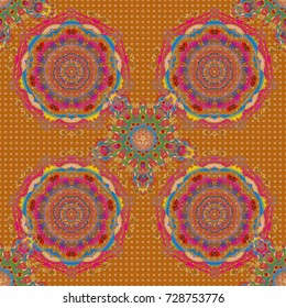 Royal wallpaper with abstract flowers. Vector stylish ornament. Damask seamless pattern in pink, blue and beige colors.