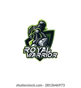 Royal Warrior Knight Mascot Logo Vector Illustration for Esports Team Branding