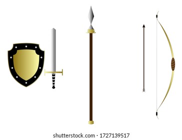 A royal weapon with a gold pattern. Wealth Weapon. The knight's sword. Warrior king. Royal Protector. Reliable archer. Legendary knight