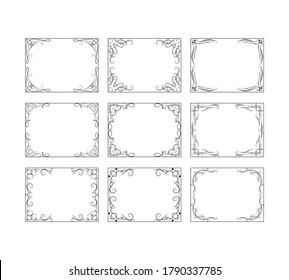 Royal wedding invitation card templates. Vintage royal frames with filigree decor elements. Vector isolated hand drawn rectangular swirl borders. 