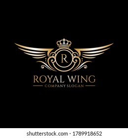 Royal Wing Logo - Luxury Crest - Elegant Initial Letter Emblem Vector