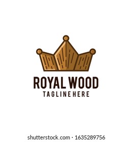 royal wood logo design. wood and crown vector illustration for wood craft and furniture company graphic template