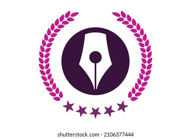 Royal Writers Calligraphy Pen Logo Symbol Design. Vector Logo Template. A modern emblem of calligraphic pen tools and luxury calligraphic crest. Classic heraldry monogram emblem. EPS10