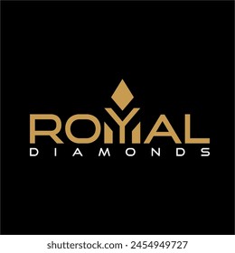 Diseño de logotipo de texto "Royale Diamonds" con un símbolo de diamante en la letra Y.