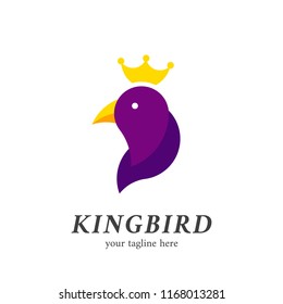 Royale Purple King Bird logo icon symbol. Elder King Bird Head with gold crown illustration flat
