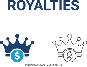 Royalties icons. Containing franchisee, license, royalties, chain, expansion, shop, business model, franchisor, and more. Solid vector icons collection.