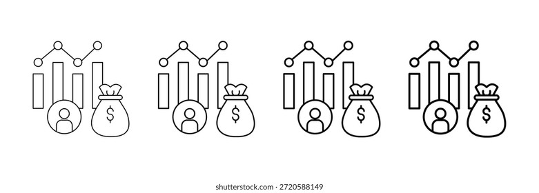 Royalty Chart Icons Vector Set In Different Stroke Line Style