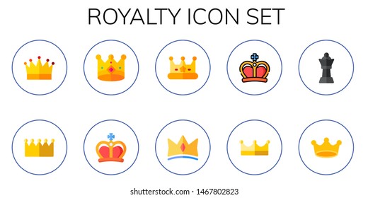 royalty icon set. 10 flat royalty icons.  Collection Of - crown, Crown, queen